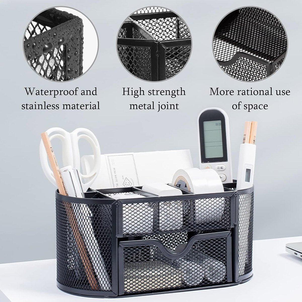 Creative Metal Desktop Pen Holder Multi-function Storage Box Organizer Rack - Black
