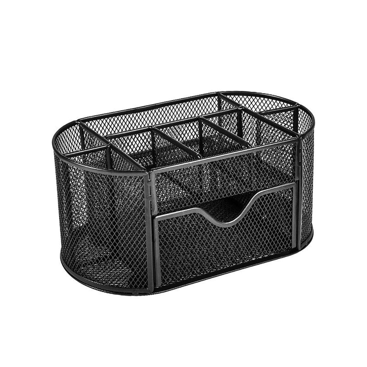 Creative Metal Desktop Pen Holder Multi-function Storage Box Organizer Rack - Black