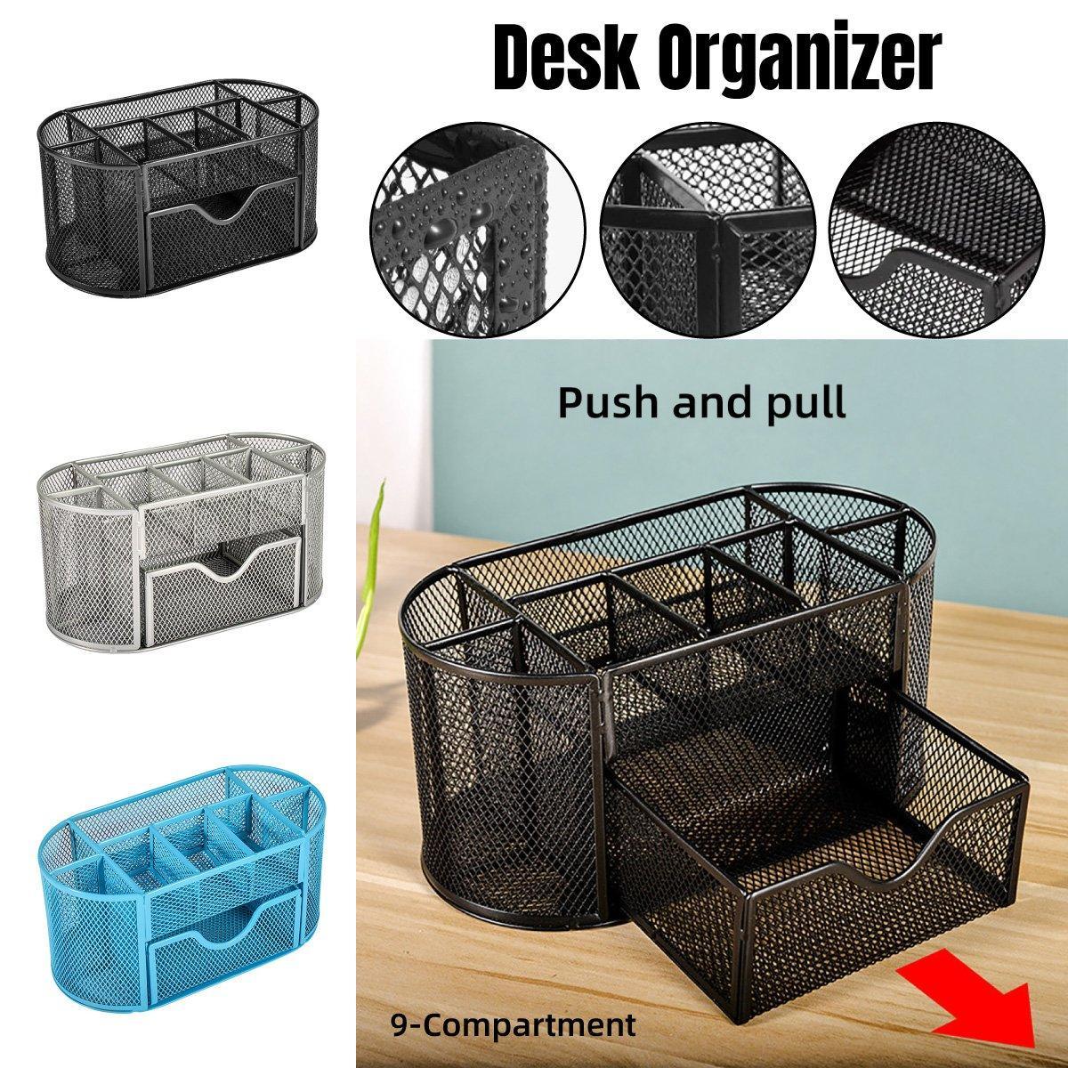 Creative Metal Desktop Pen Holder Multi-function Storage Box Organizer Rack - Grey