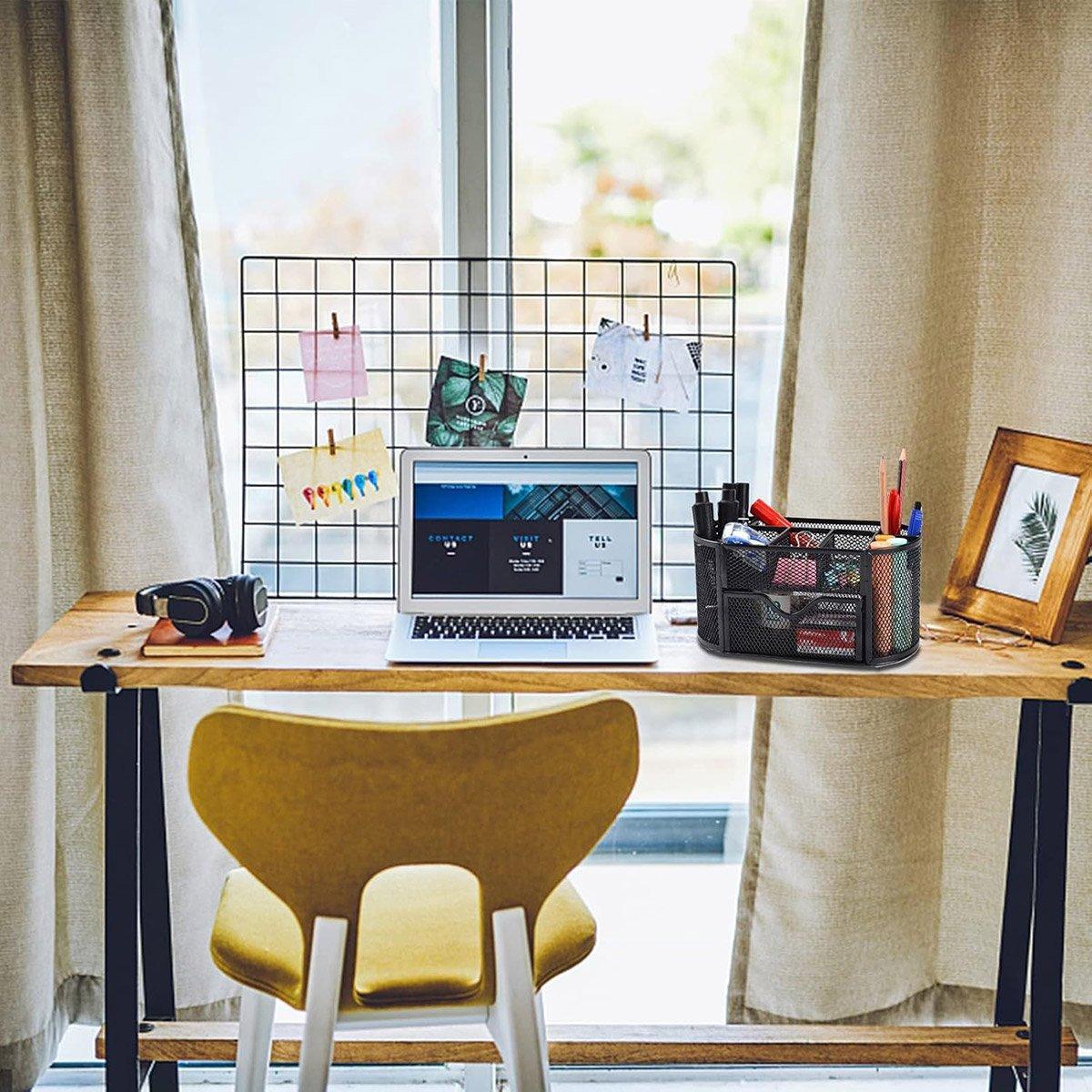 Creative Metal Desktop Pen Holder Multi-function Storage Box Organizer Rack - Grey