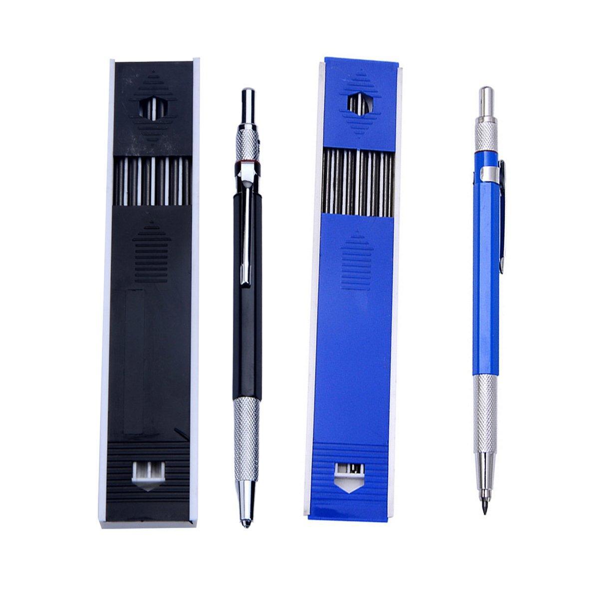 2mm HB Lead Holder Pen Automatic Mechanical Drafting Drawing Pencil Art Tool - Blue(1PCS)+Black(1PCS)