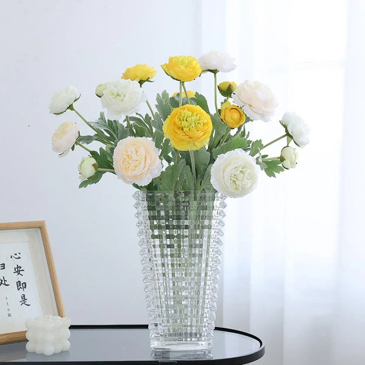5pcs Artificial Peony Silk Flowers Bouquet Decor Faux Floral Arrangements - Purple Red