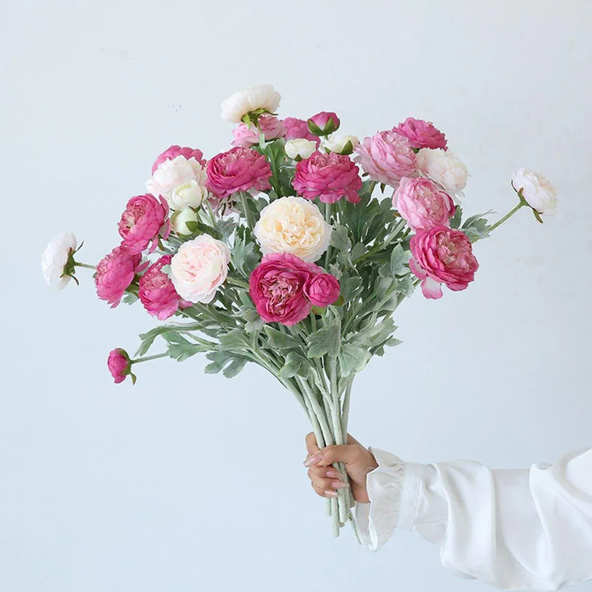 5pcs Artificial Peony Silk Flowers Bouquet Decor Faux Floral Arrangements - Purple Red