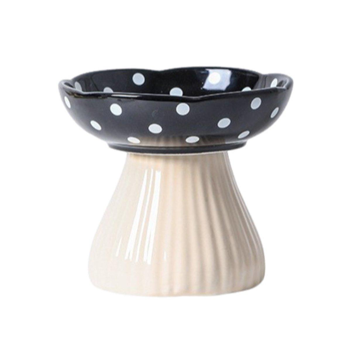 Pet Elevated Mushroom Bowl Ceramic Cat Dog Bowl Dish Food Feeder Raised Cat Bowl - Black
