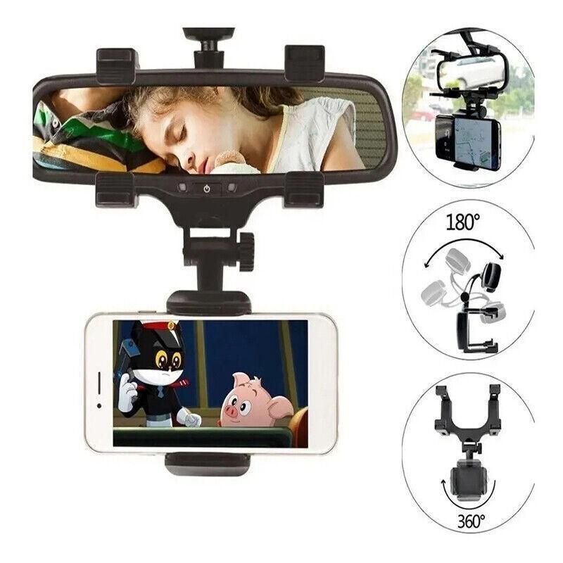 Rear View Mirror Phone Holder 360 Degree Rotation Car Mount for Smartphone