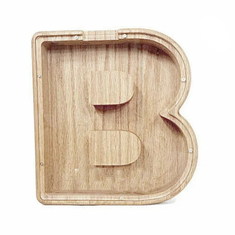 Wooden Piggy Bank Funny Letter or Guitar Coin Saving Money Box A–Z Gift Idea - B