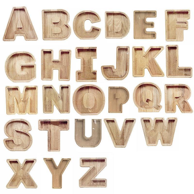 Wooden Piggy Bank Funny Letter or Guitar Coin Saving Money Box A–Z Gift Idea - C