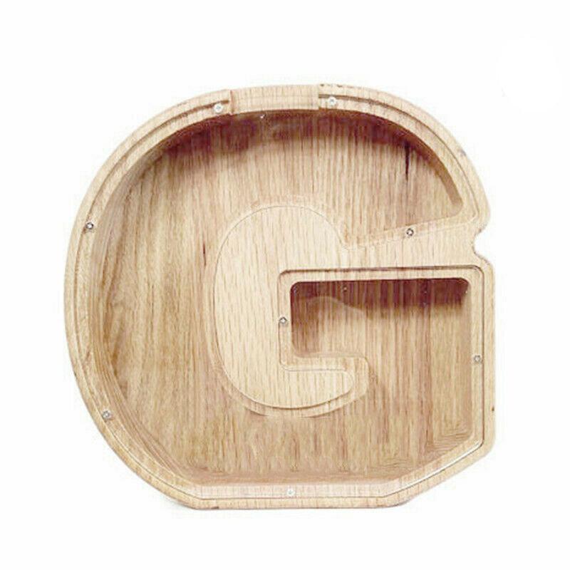 Wooden Piggy Bank Funny Letter or Guitar Coin Saving Money Box A–Z Gift Idea - J