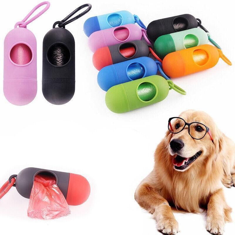 Portable Dog Waste Bag Dispenser with Refill Rolls for Pet Walking Cleanup - Blue