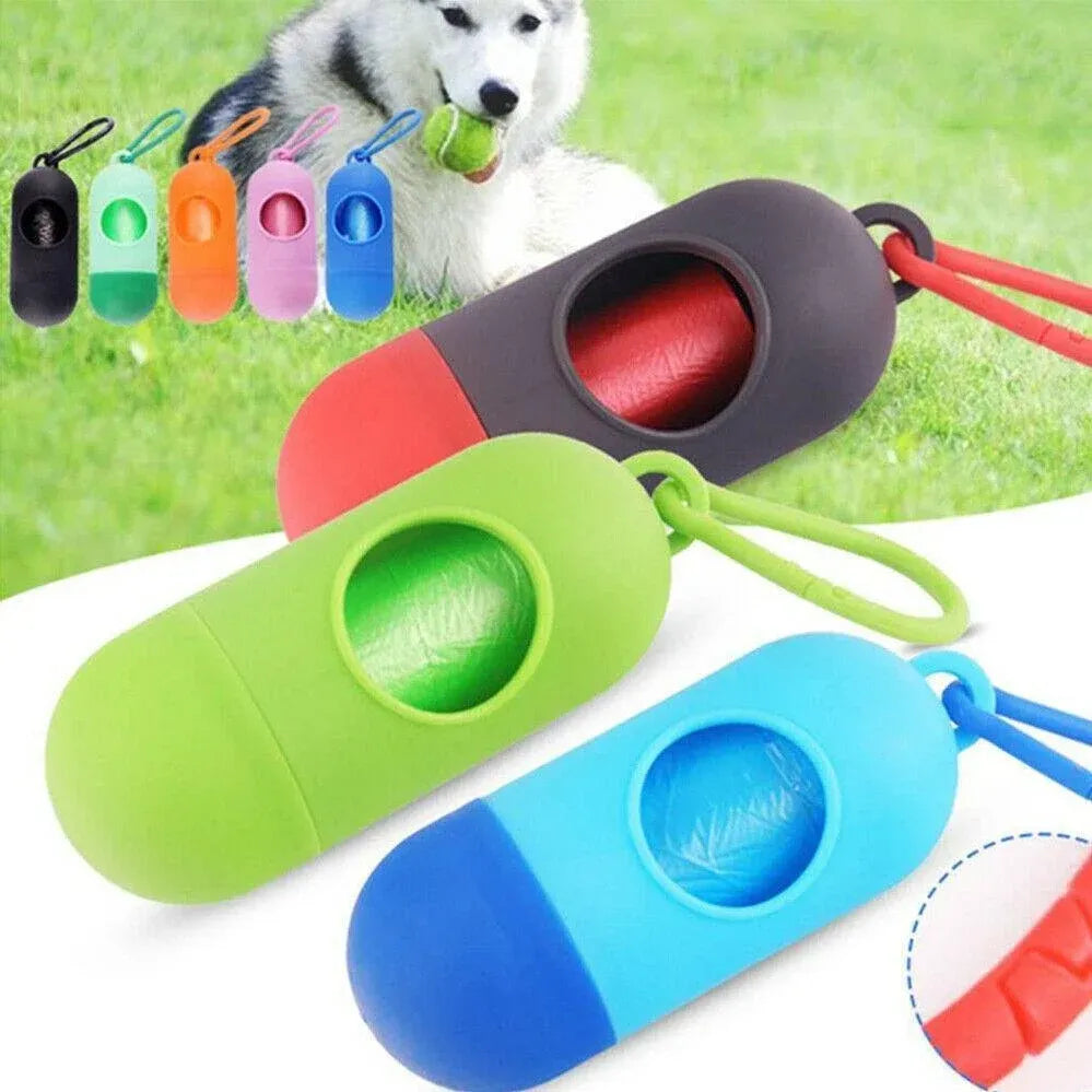 Portable Dog Waste Bag Dispenser with Refill Rolls for Pet Walking Cleanup - Green