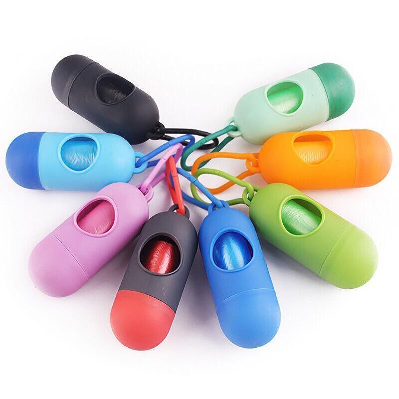 Portable Dog Waste Bag Dispenser with Refill Rolls for Pet Walking Cleanup - Pink