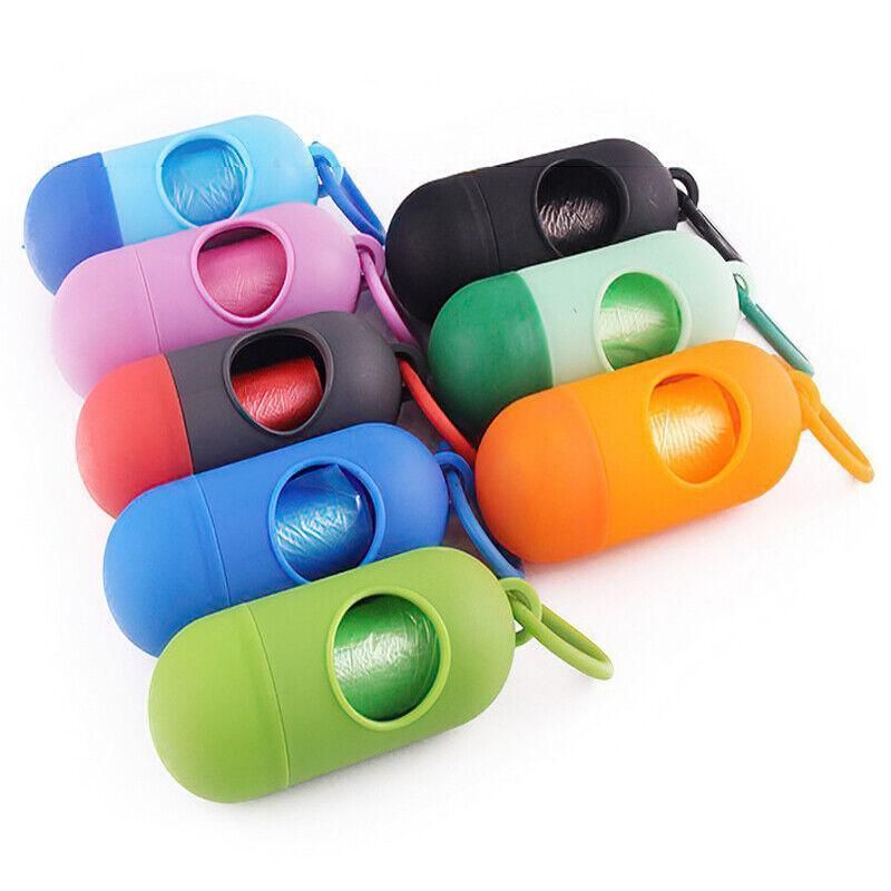 Portable Dog Waste Bag Dispenser with Refill Rolls for Pet Walking Cleanup - Pink