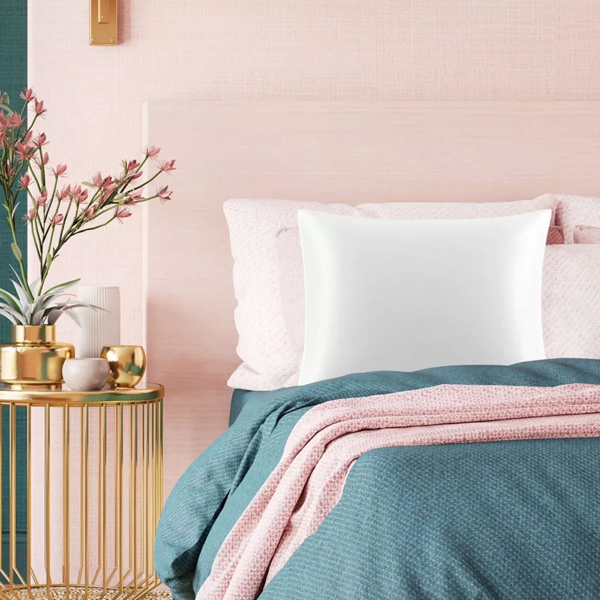 Silk Envelope Pillowcase Soft Satin Protective Cover for Bed Sleep Comfort - White