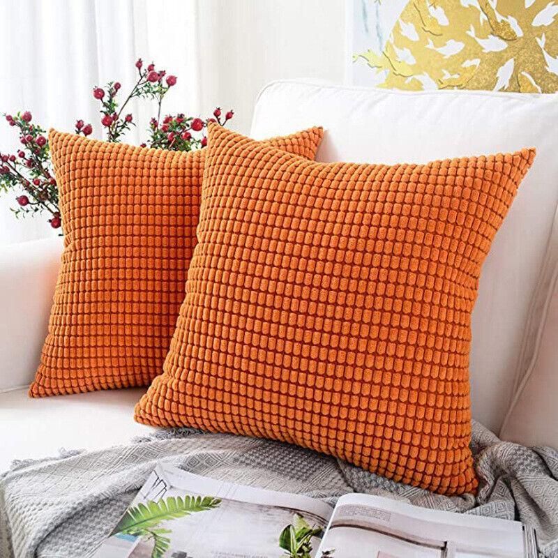 45X45 Plain Solid Colour Cushion Cover Decorative Pillow Case Home Multicoloured - Orange
