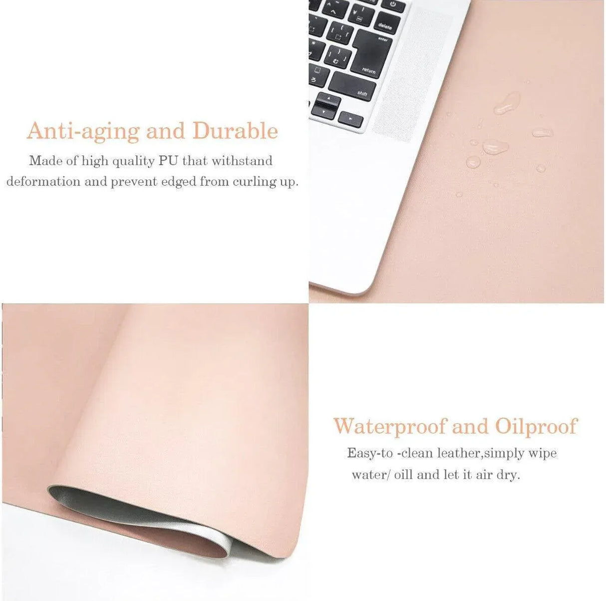 Leather Mouse Pad Gaming Waterproof Desk Mat 25 x 21cm Anti Slip - Pink