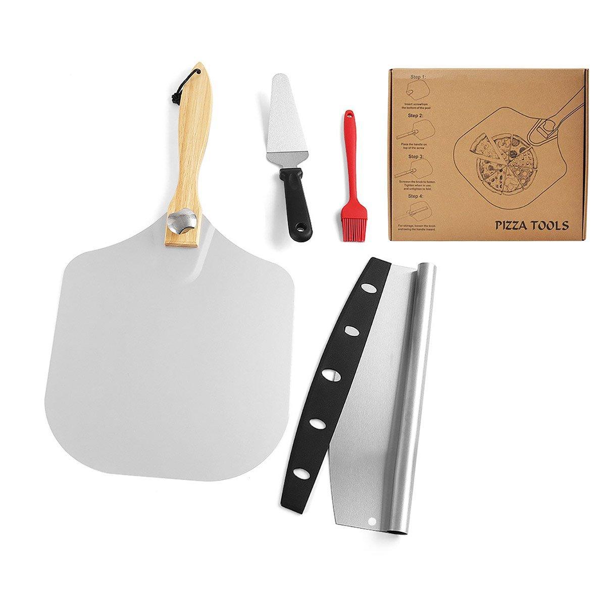 Aluminum Pizza Shovel 12Inch Pizza Transfer Tool with Pizza Cutter and Wheel Set