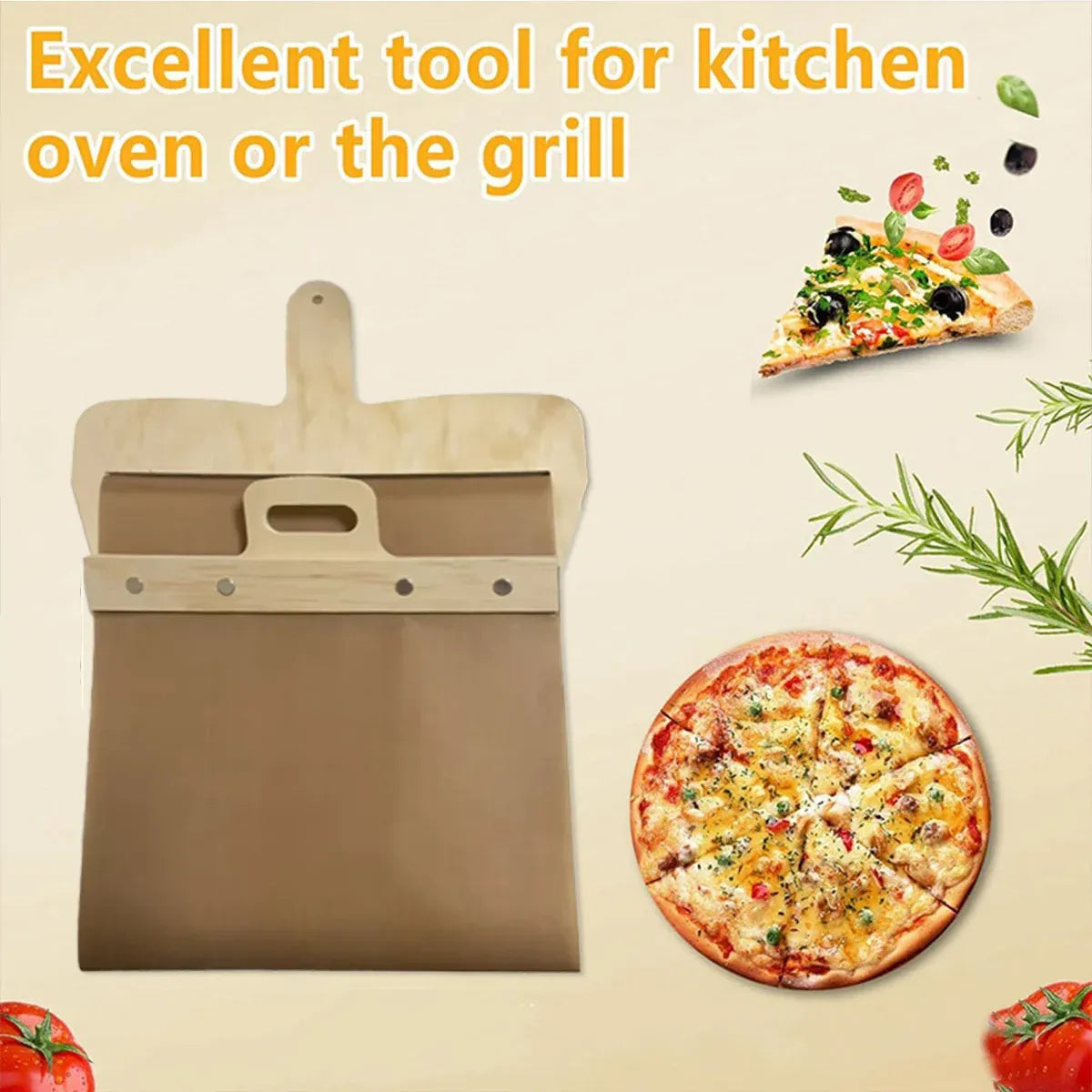 Wooden Pizza Sliding Tray With Handle Household Baking Chopping Board Spatula