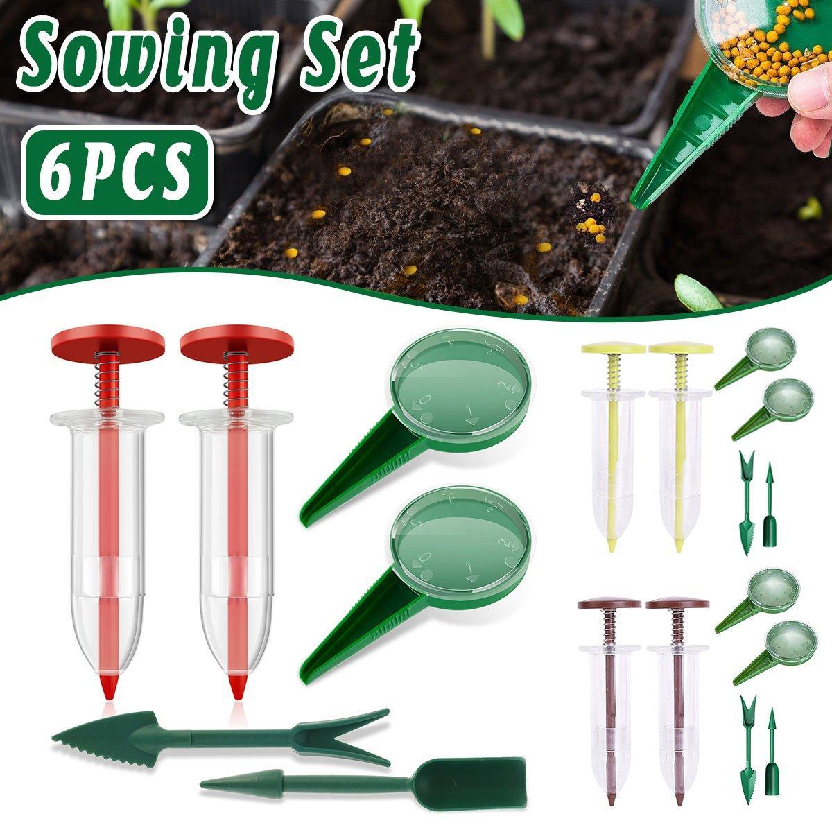 6PCS Garden Seeder Set Mini Seed Planting Tools Manual Seeder for Gardening - Yellow Green