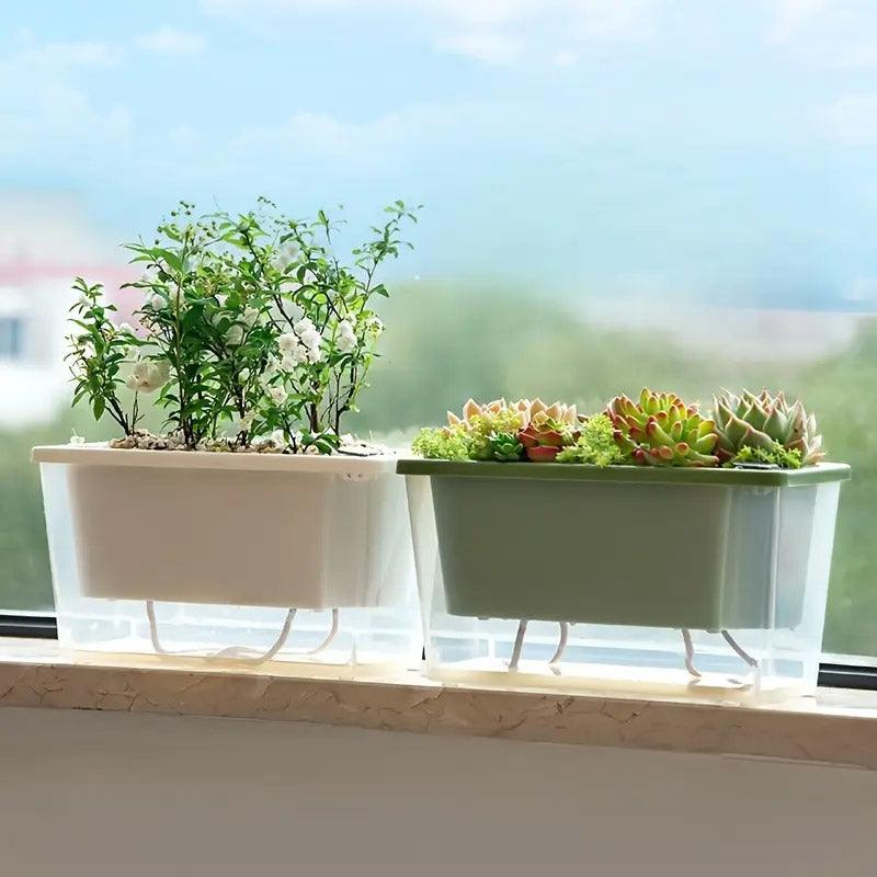 Balcony Vegetable Pot Planter Lazy Self Priming Flower Pot for Indoor Gardening - Pink