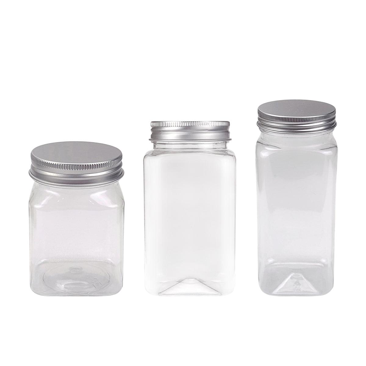 20pcs Square Transparent Plastic Bottle with Aluminum Cap Sealed Jar for Food - 550ml