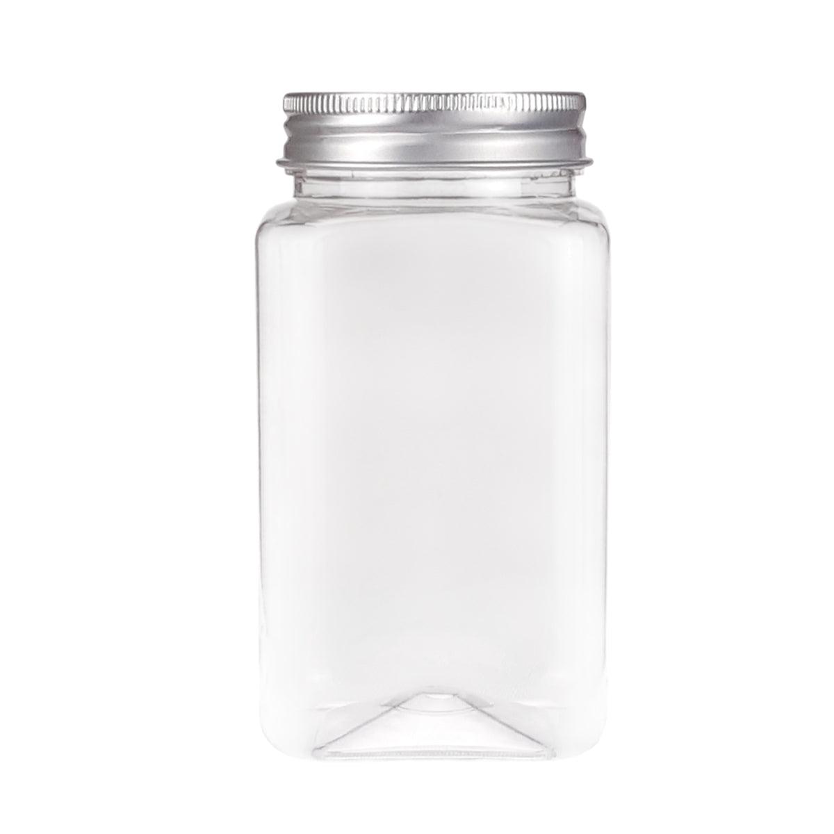 20pcs Square Transparent Plastic Bottle with Aluminum Cap Sealed Jar for Food - 550ml