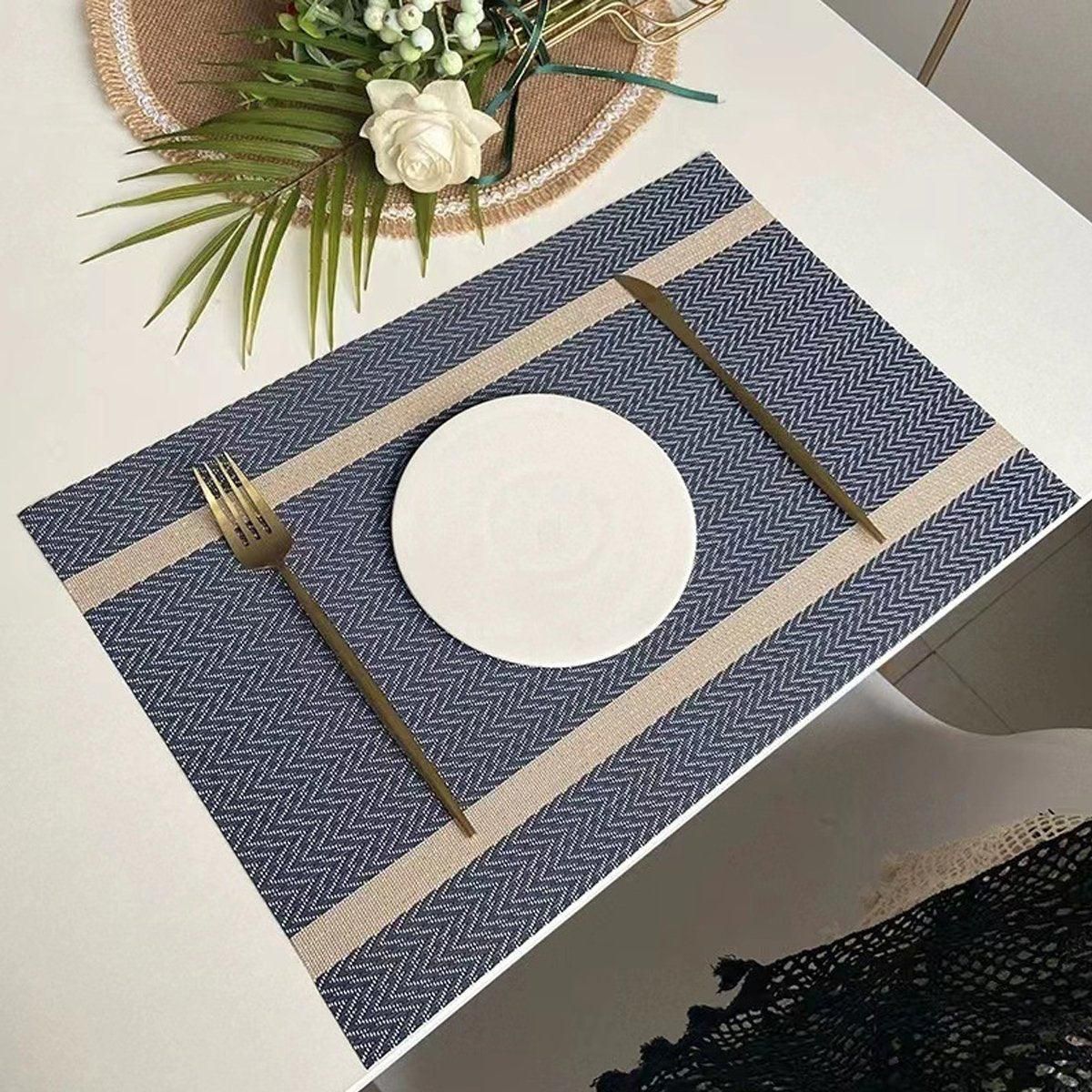 4X Anti-Slip Woven Placemat Waterproof Oil-proof Placemat Heat Resistant PVC Mat - Blue