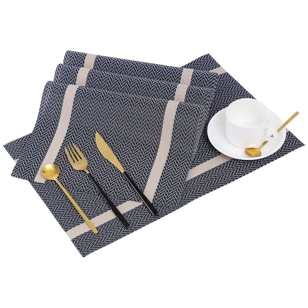 4X Anti-Slip Woven Placemat Waterproof Oil-proof Placemat Heat Resistant PVC Mat - Blue