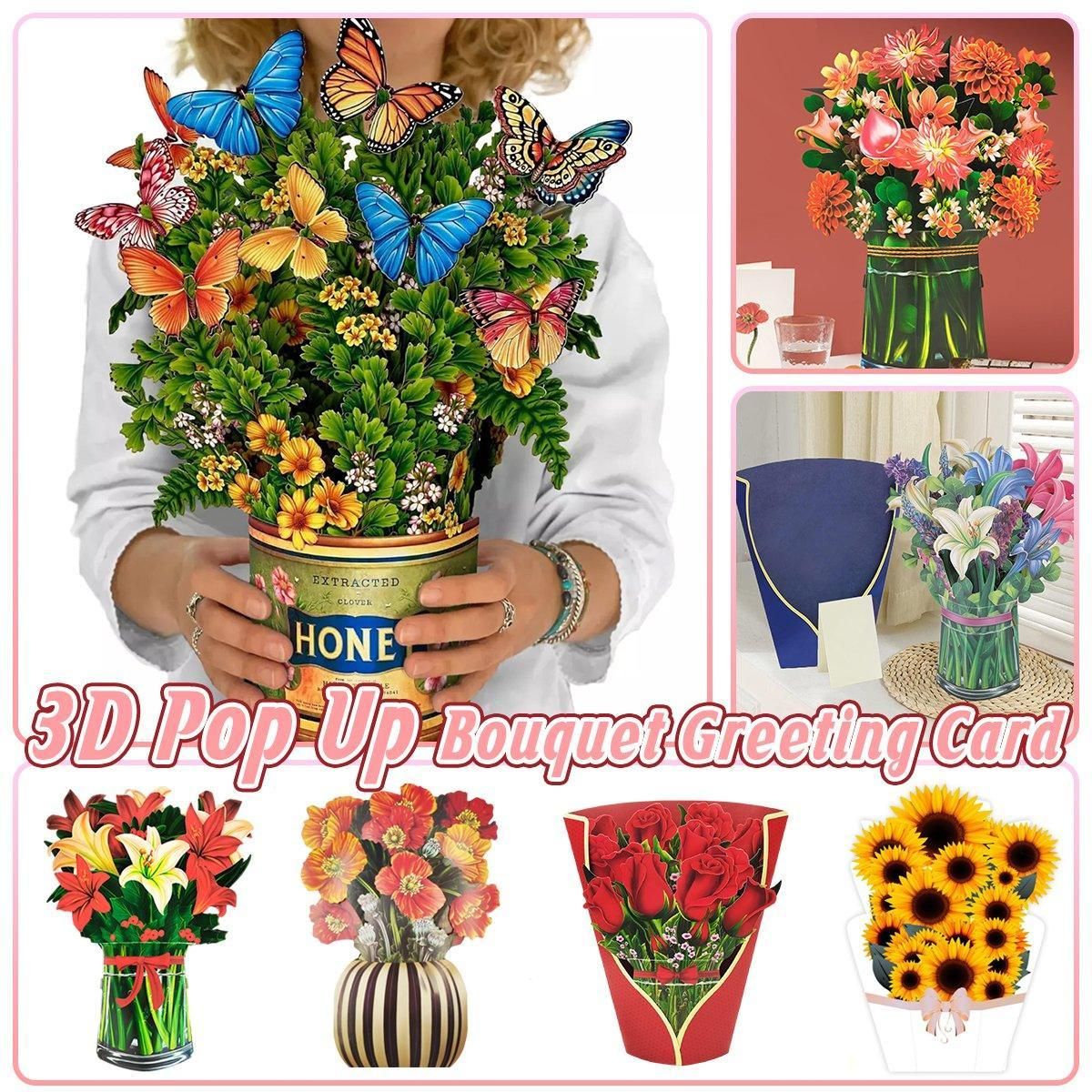 New Style 3D Pop Up Cards Paper Flower Bouquet Greeting Card for All Occasions - Poppy