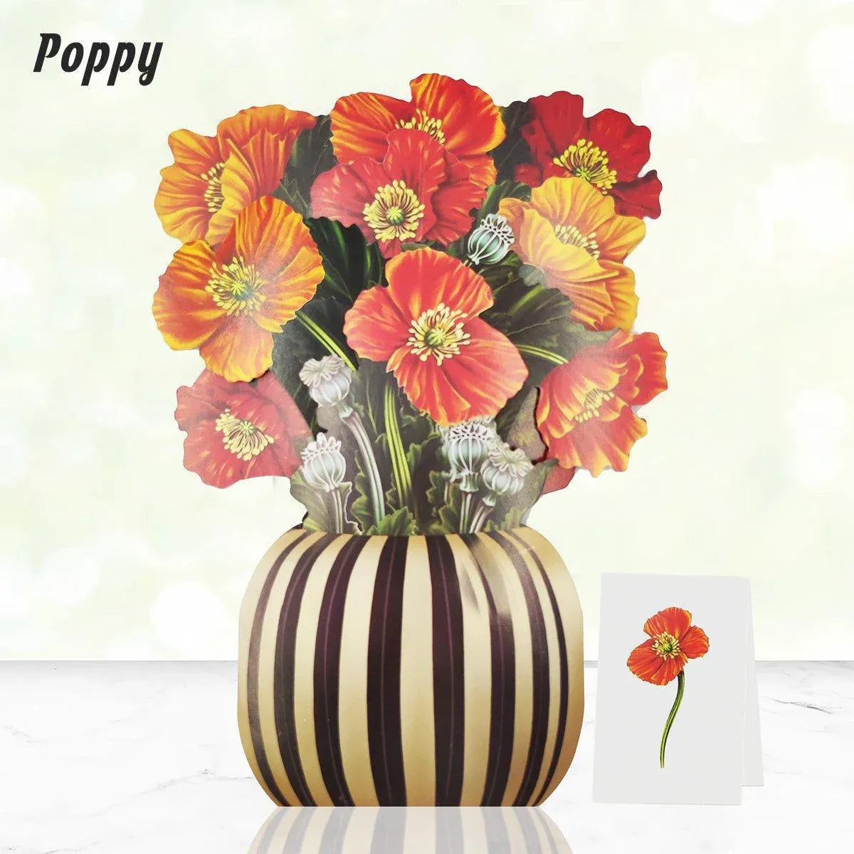 New Style 3D Pop Up Cards Paper Flower Bouquet Greeting Card for All Occasions - Poppy