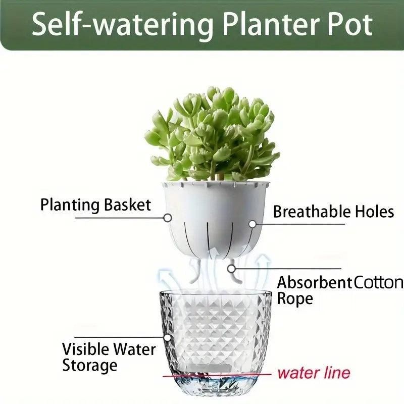 2pcs Transparent Self Watering Flowerpot Automatic Absorbent Planter Storage