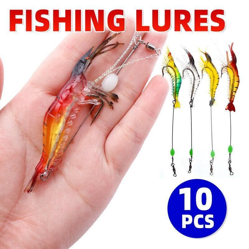 10 Pack Soft Shrimp Lures with Hooks for Bream Flathead Cod and Bass Fishing
