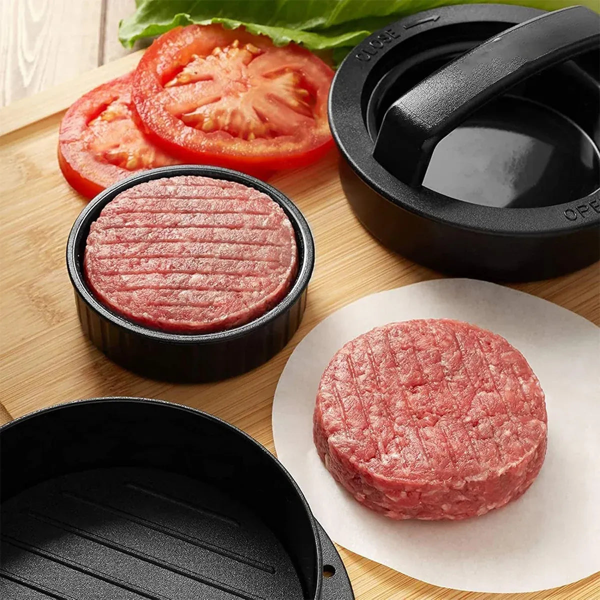 Manual Hamburger Press Round Meat Patty Mould BBQ with 100 Wax Discs