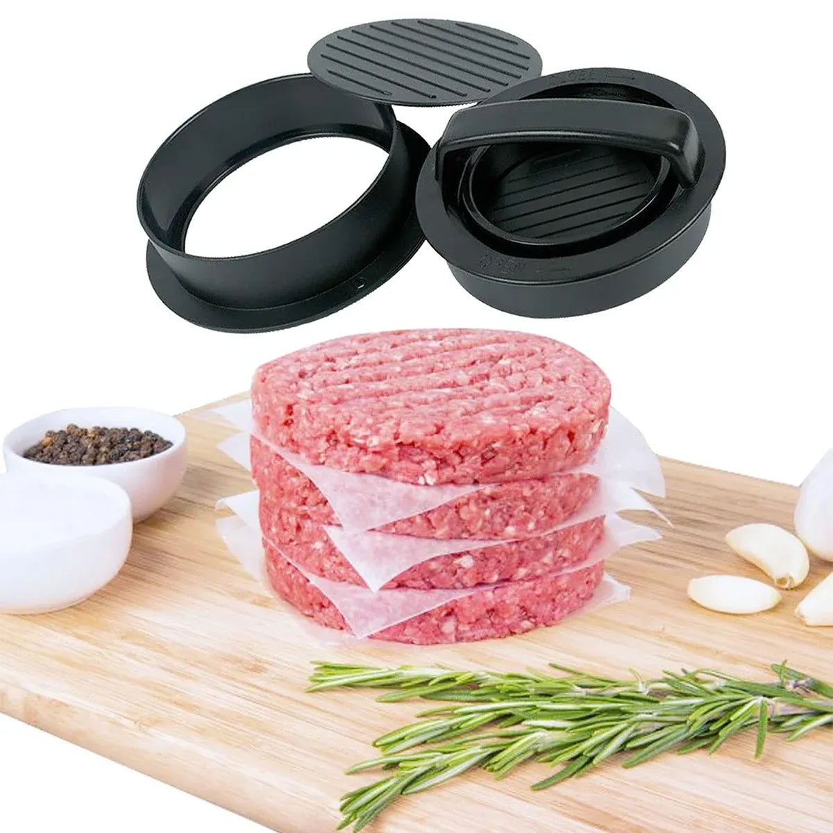Manual Hamburger Press Round Meat Patty Mould BBQ with 100 Wax Discs