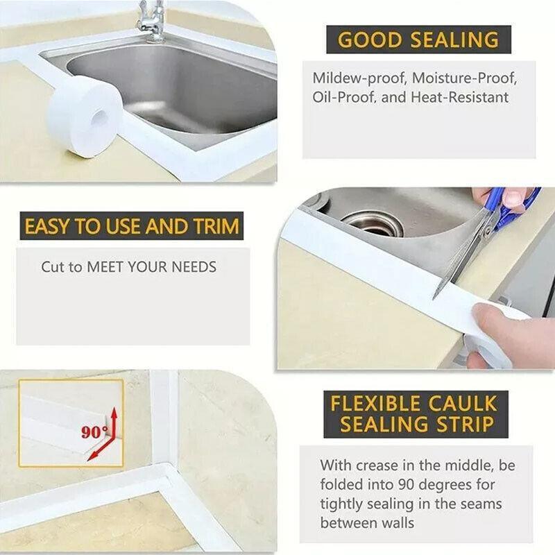 Kitchen Bathroom Sink Sealing Strip Waterproof Tape 3.2M White Easy to Clean White - 22mm*3.2m