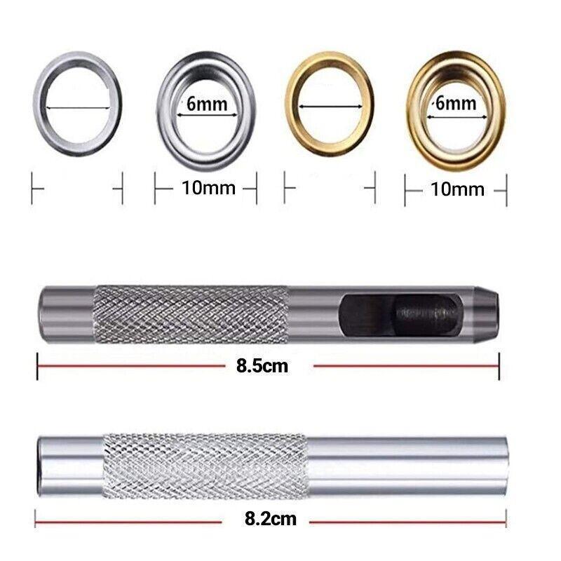 Eyelet Punch Die Tool Kit with 100 Sets of 6mm Grommets for Leather Craft