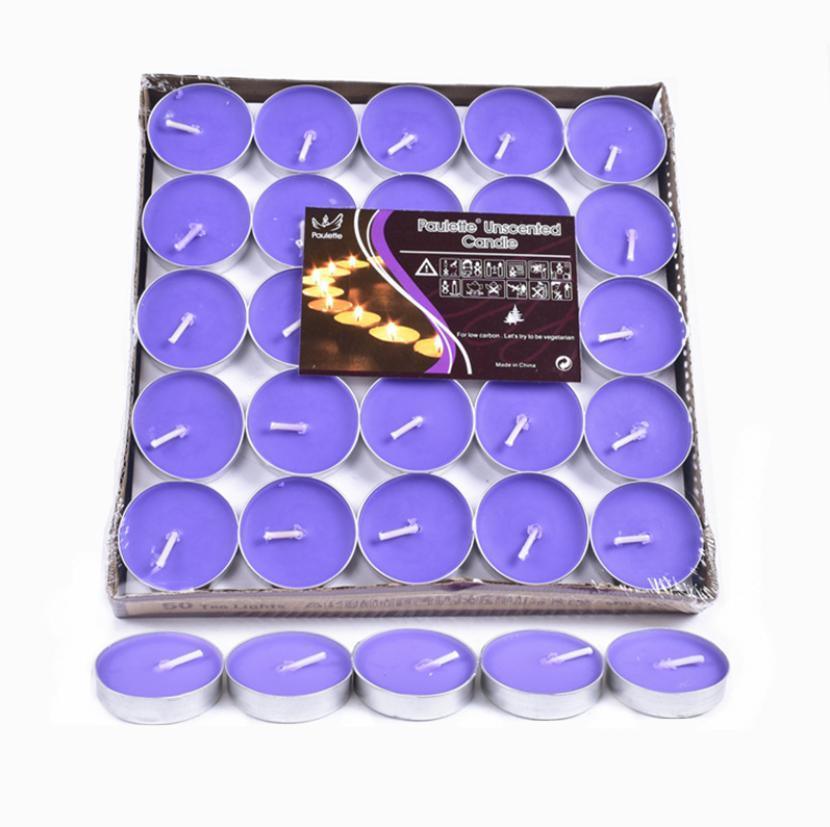 Tealight Candles 10 or 50 Pack Unscented Long Burning for Wedding Party Decor - Purple- 2 Hours10PCS
