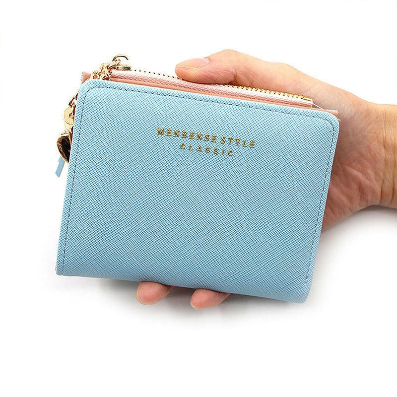 Ladies Short Wallet Small Leather Purse Folding Card Holder Coin Pocket Tassel Design - Red