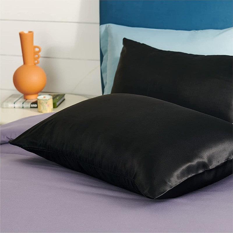 2X Satin Pillow Case Bedroom Pillowcase Cushion Covers Home Decor Luxury Slip - Black