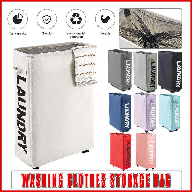 Large Foldable Laundry Washing Clothes Storage Bag Hamper Basket Bin Organiser - Light Blue