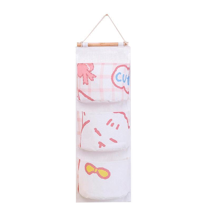 3 Pocket Hanging Storage Bag with Wooden Rod for Wall or Door Organisation - Rabbit