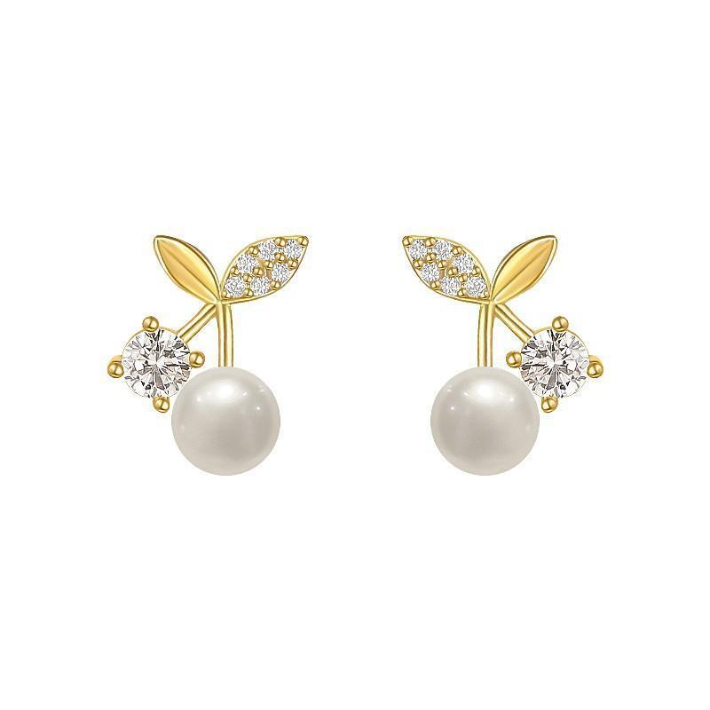 Fashion Pearl Wedding Earrings Zircon Cherry Stud Pearl Earrings for Women - Pearlet