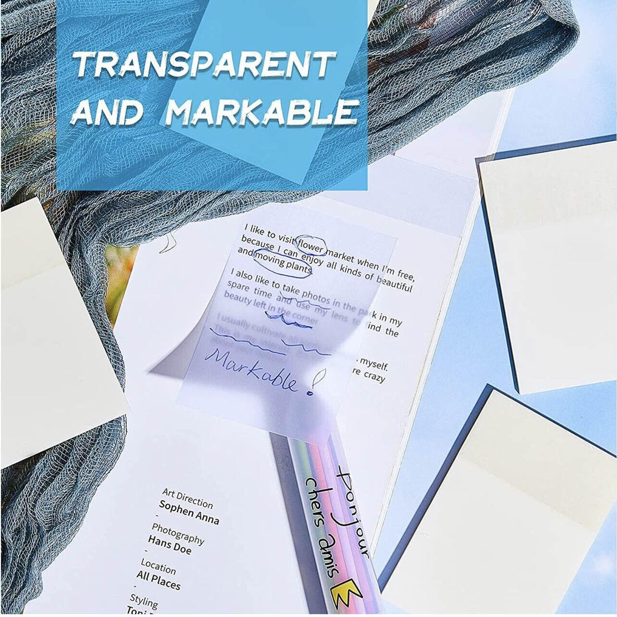 50 Sheets Clear Sticky Notes Pad Waterproof Self-Adhesive Memo Message Note Au - 50 Sheets
