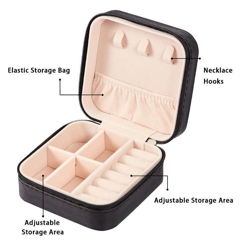 Travel Jewelry Organizer Box Portable Leather Storage Ornaments Ring Earrings - Beige (10x10x5cm)