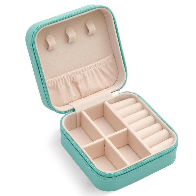 Travel Jewelry Organizer Box Portable Leather Storage Ornaments Ring Earrings - White (10x10x5cm)