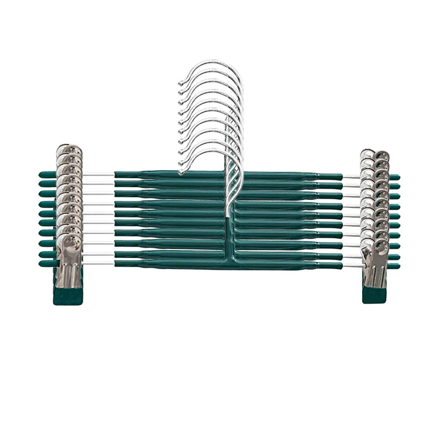 10pcs Home Wardrobe Pant Rack Hanging Trouser Organizer Clothes Hanger - Green