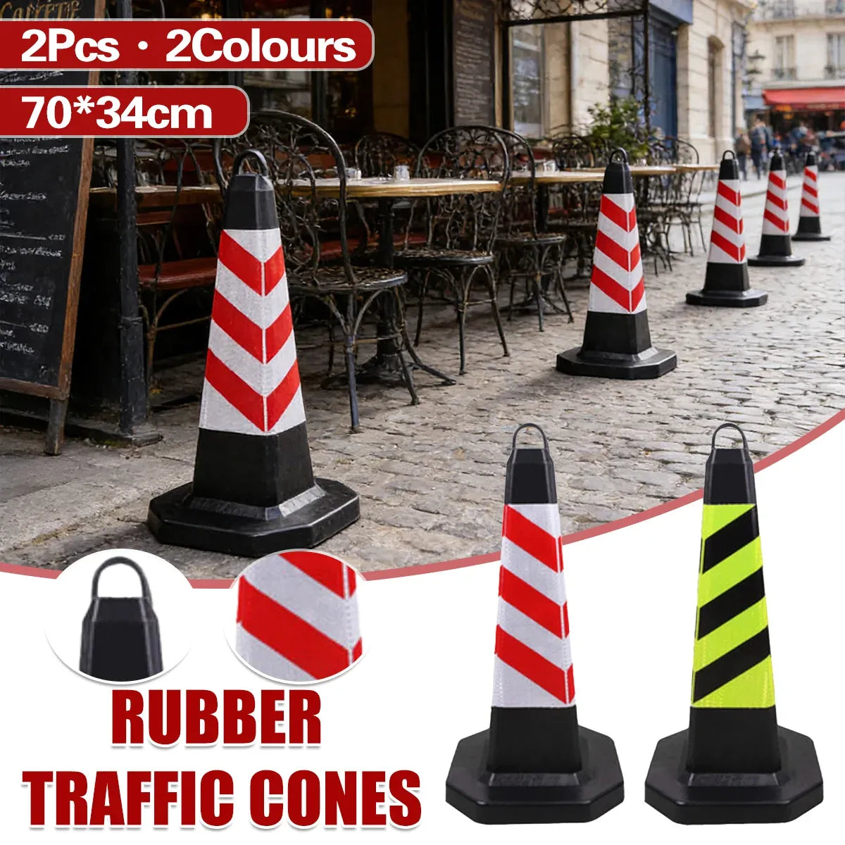 2PCS Rubber Traffic Cone Safety Cone Flexible for Construction