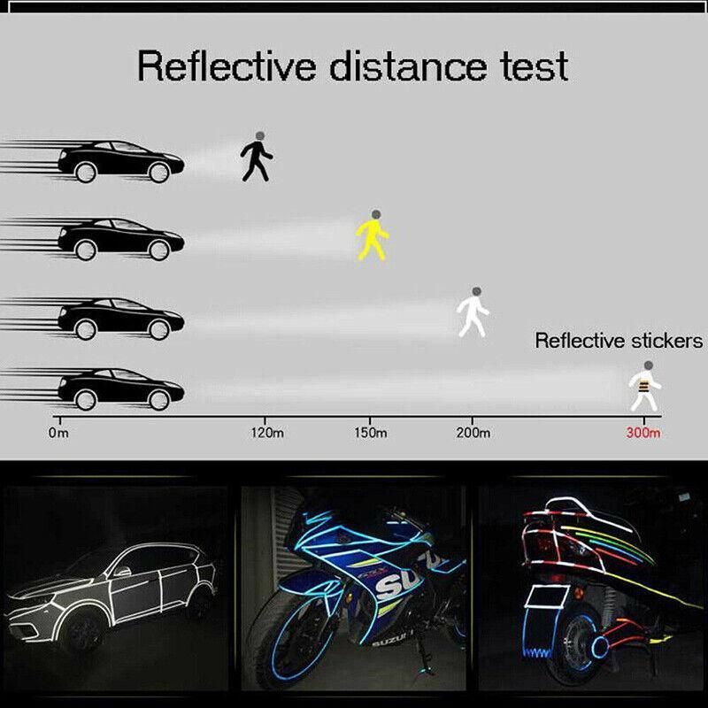 8m Reflective Tape for Bikes Cars Motorcycles Waterproof High Visibility Strip - Colourful