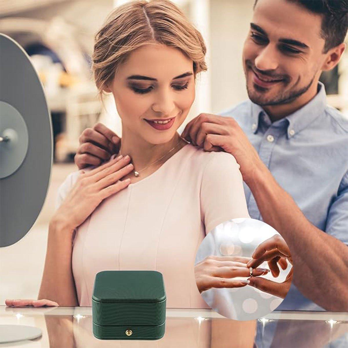 Dark Green Jewelry Box Ring Box Pair Compact Storage Box for Rings Accessories