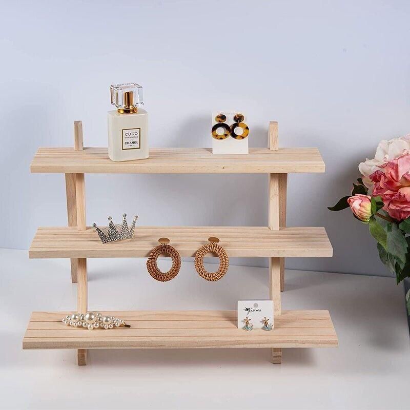 3 Tiers Wooden Earring Display Stand Holder Necklace Ring Counter Display