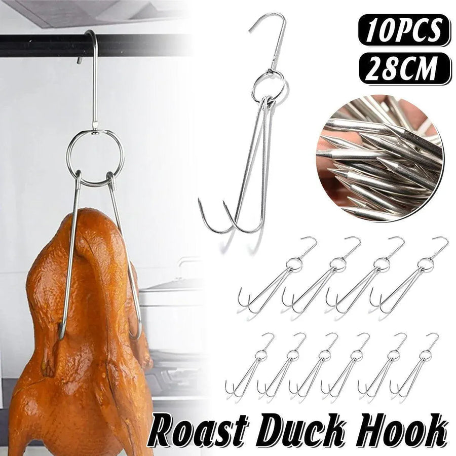 10PCS Stainless Steel Roast Duck Hooks Duty Double Hooks for Chicken Meat Goose